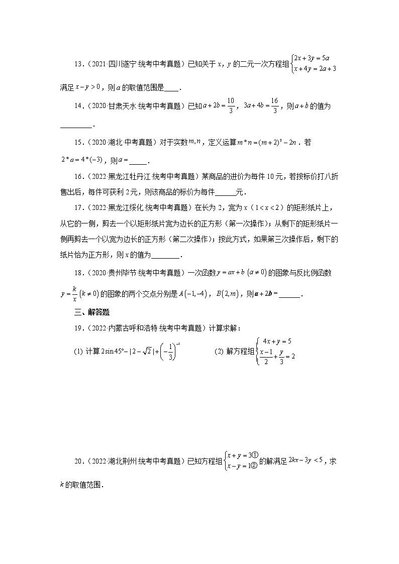专题2.3 一次方程(组)专题(提高篇)-【挑战满分】2023年中考数学总复习精选精练(全国通用)第3页