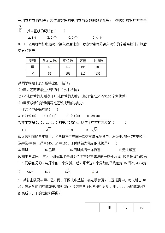 泰山区东岳中学2023年八年级第一学期第三章数据的分析测试题和答案02
