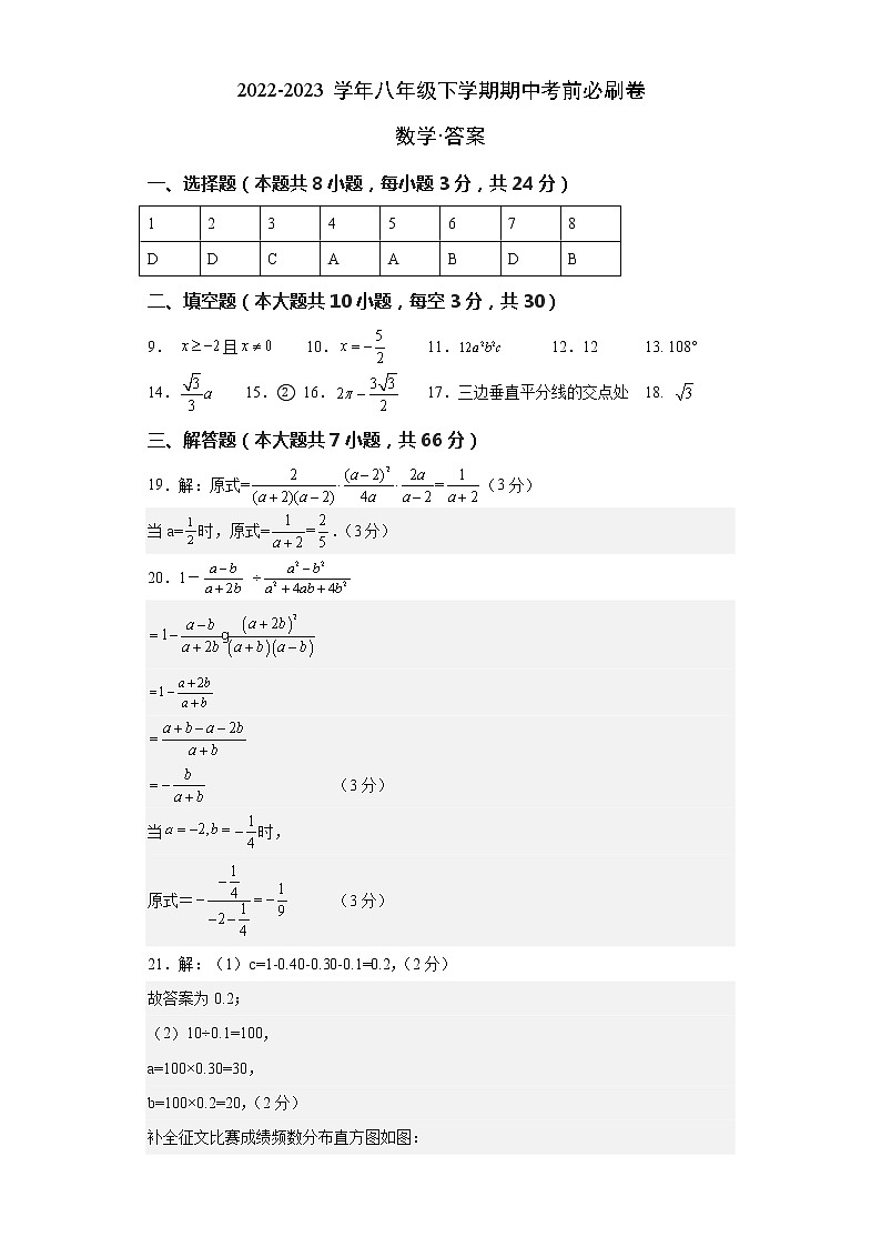 八年级数学(江苏常州A卷)-(参考答案)第1页