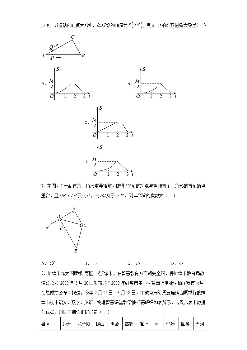 2023年安徽省滁州市定远县九梓学校中考一模数学试题(含答案)第2页