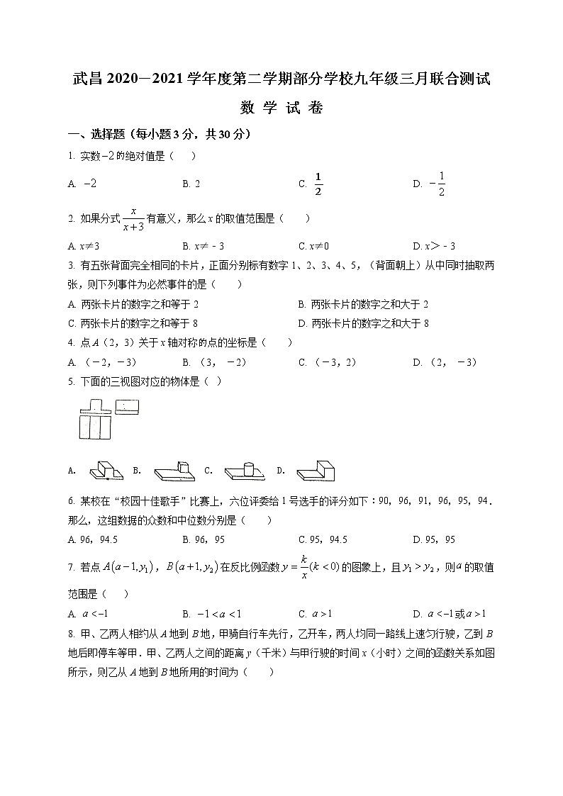 九年级数学下册人教版·湖北省武汉市武昌区月考附答案解析第1页