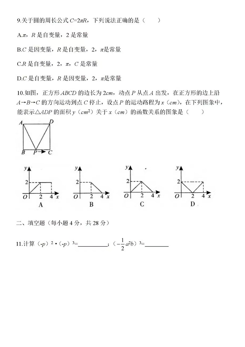 2023年济南市七年级下期中数学测试卷1(含答案)第3页