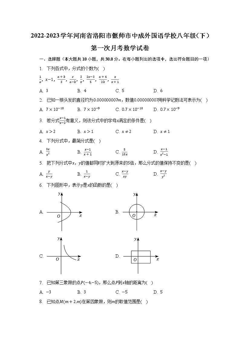 2022-2023学年河南省洛阳市偃师市中成外国语学校八年级(下)第一次月考数学试卷(含解析)第1页