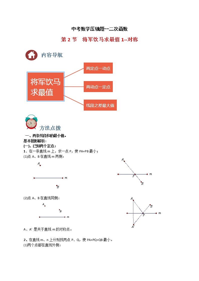 2023年中考数学二轮复习二次函数压轴题专题02 将军饮马求最小值1-对称（教师版）