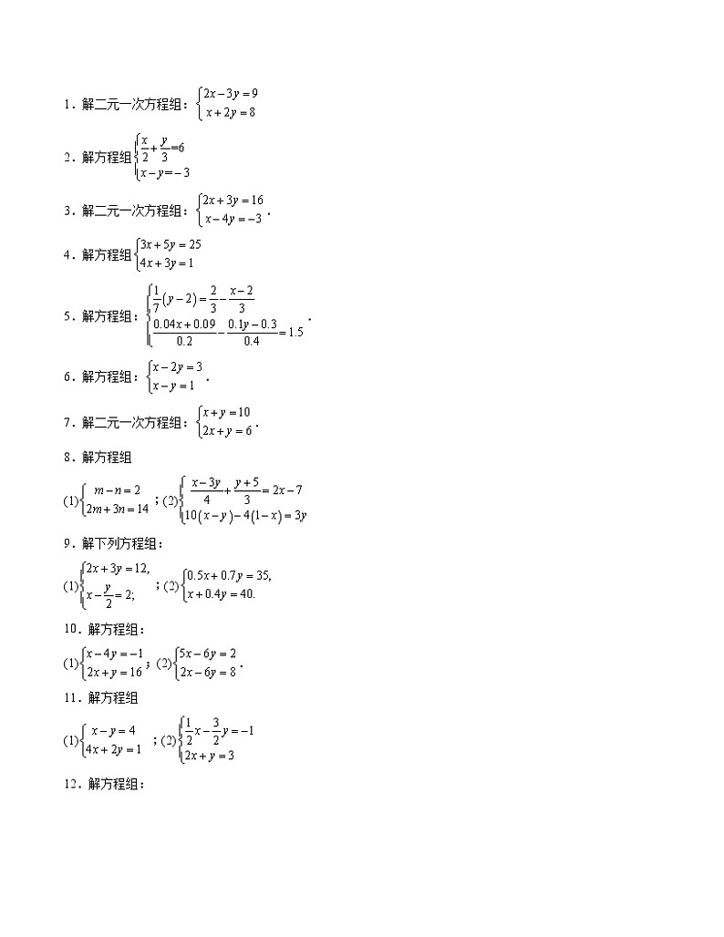 专题04 二元一次方程组的解法与实际应用专项训练(原卷版)第2页