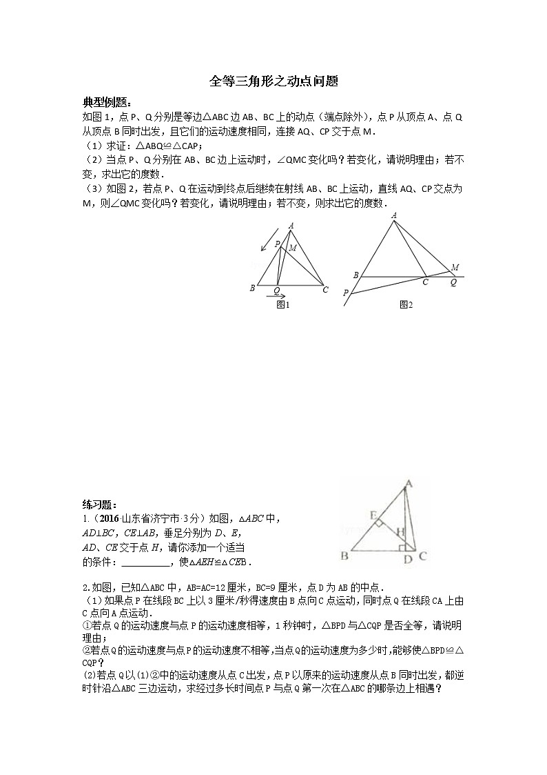 中考数学总复习全等中的动点难点解析与训练第1页