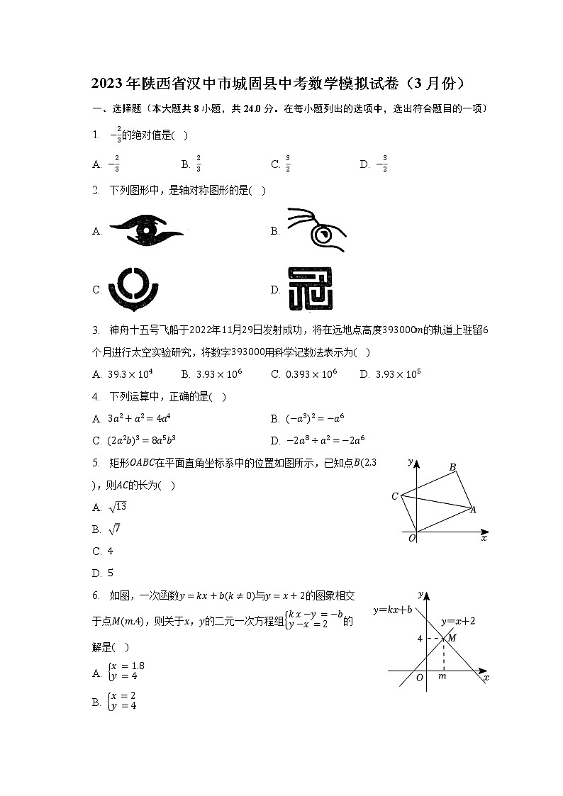2023年陕西省汉中市城固县中考数学模拟试卷(3月份)(含解析)01