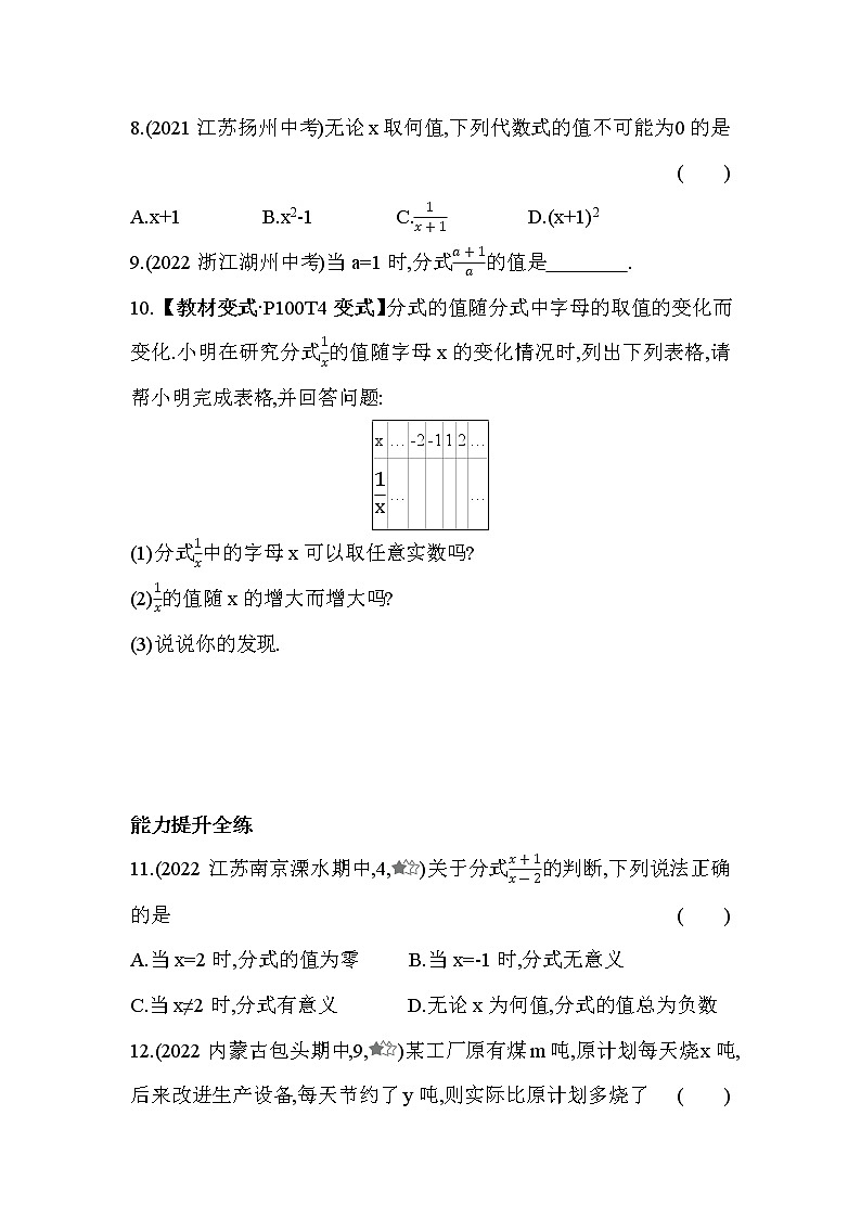 10.1 分式 蘇科版數(shù)學八年級下冊同步練習(含解析)第2頁