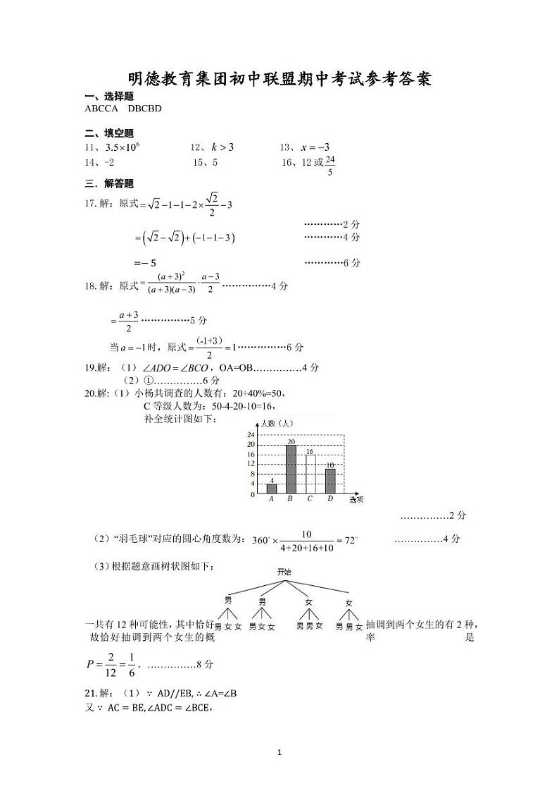 2023明德教育集团初中联盟期中考试数学参考答案第1页