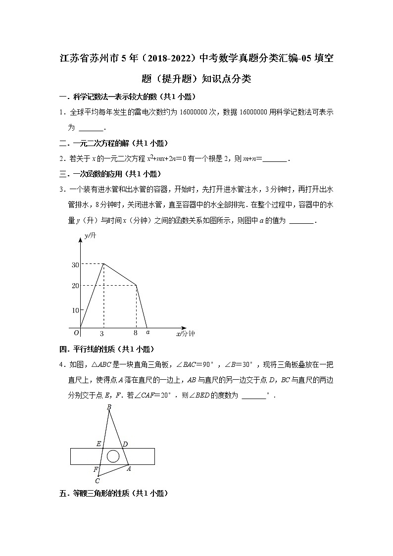 江苏省苏州市5年(2018-2022)中考数学真题分类汇编-05填空题(提升题)知识点分类第1页
