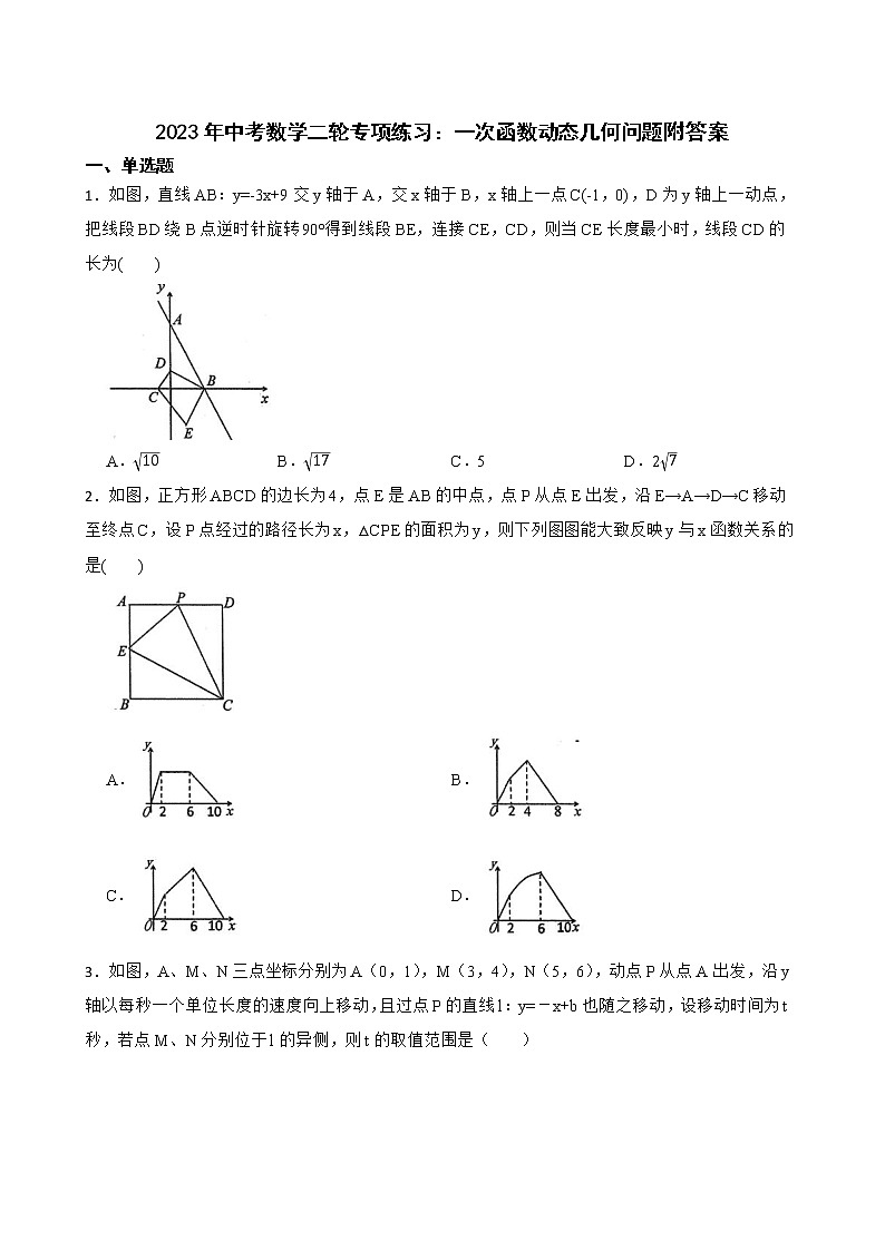 2023年中考数学二轮专项练习:一次函数动态几何问题附答案第1页
