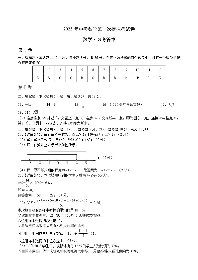 2023年中考第一次模拟考试卷数学(天津卷)(参考答案)第1页