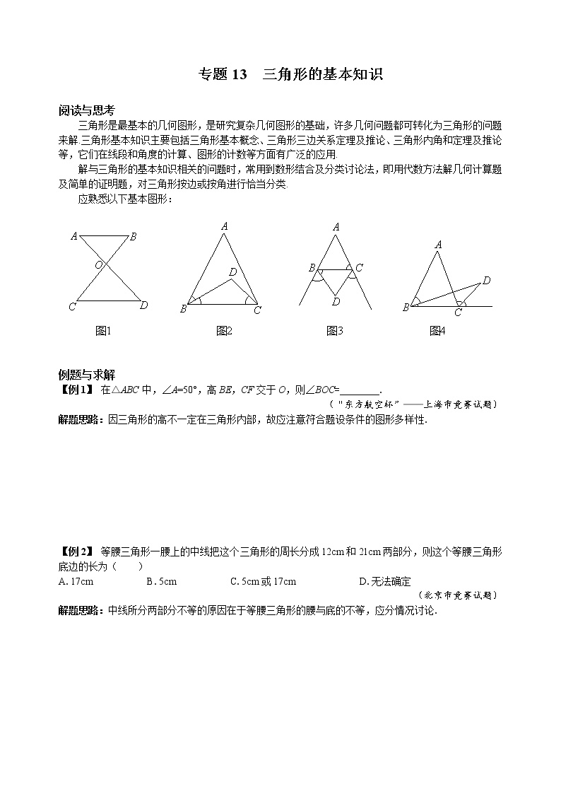 八年级数学竞赛培优专题及答案  13 三角形的基本知识