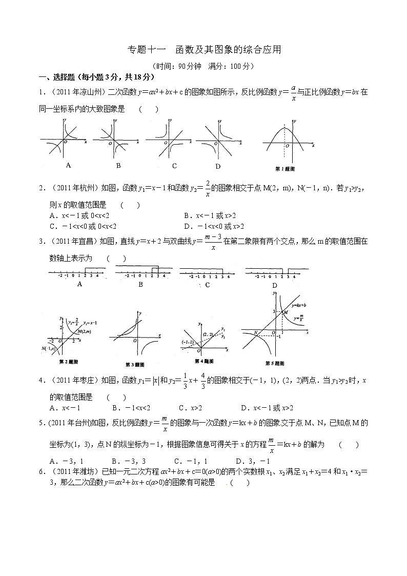 2012年中考数学专题练习十一 函数及其图象的综合应用第1页