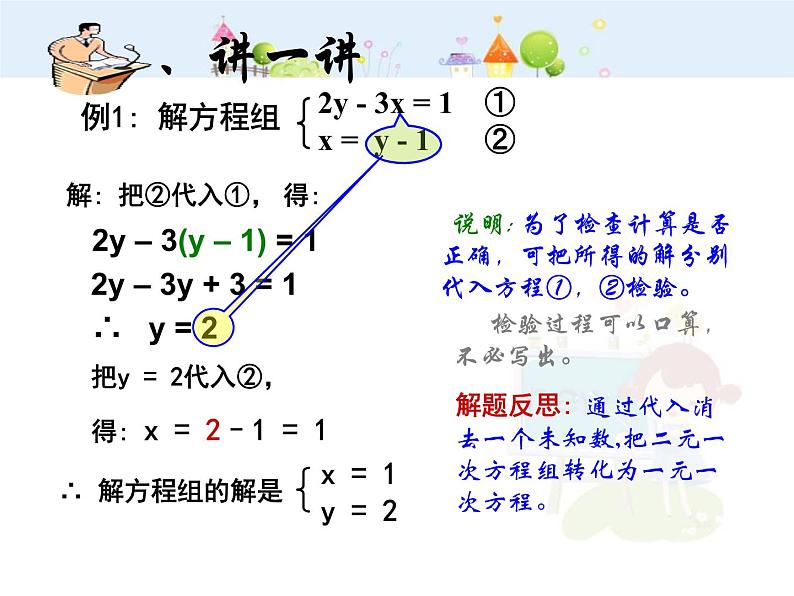 数学七年级下册代入法解二元一次方程组课件PPT第6页