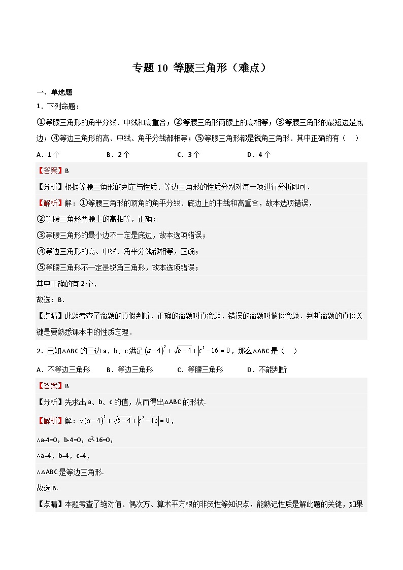 專題10 等腰三角形（難點）（解析版）第1頁