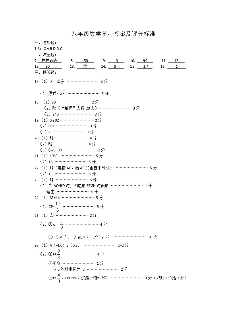 八年级数学参考答案及评分标准第1页