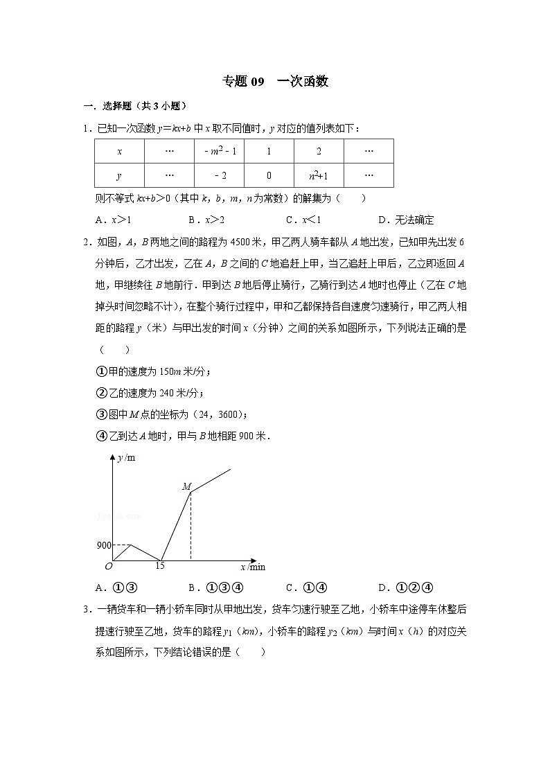 专题09 一次函数-全国初三数学自主招生专题大揭秘(含答案详解)第1页