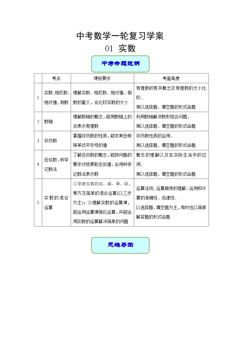 专题01 实数（学案）-2023年中考数学一轮复习（全国通用）