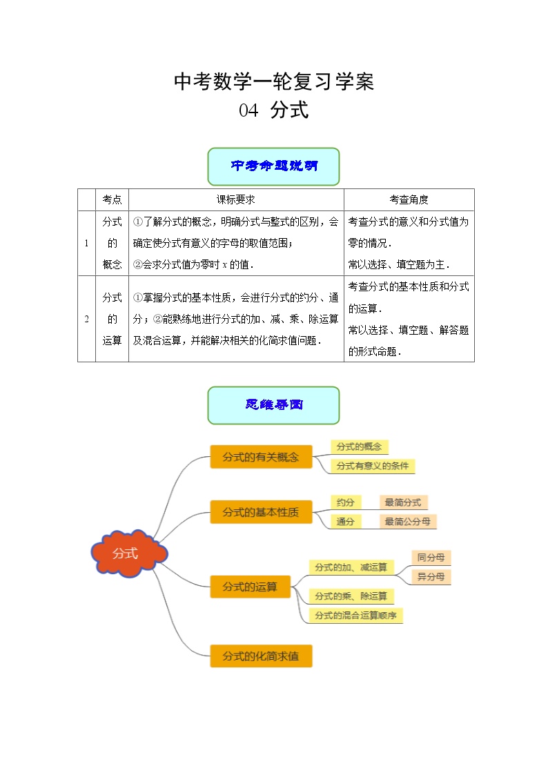 专题04 分式（学案含解析）-2023年中考数学一轮复习（全国通用）