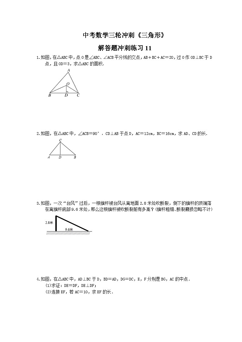 中考数学三轮冲刺《三角形》解答题冲刺练习11(含答案)第1页