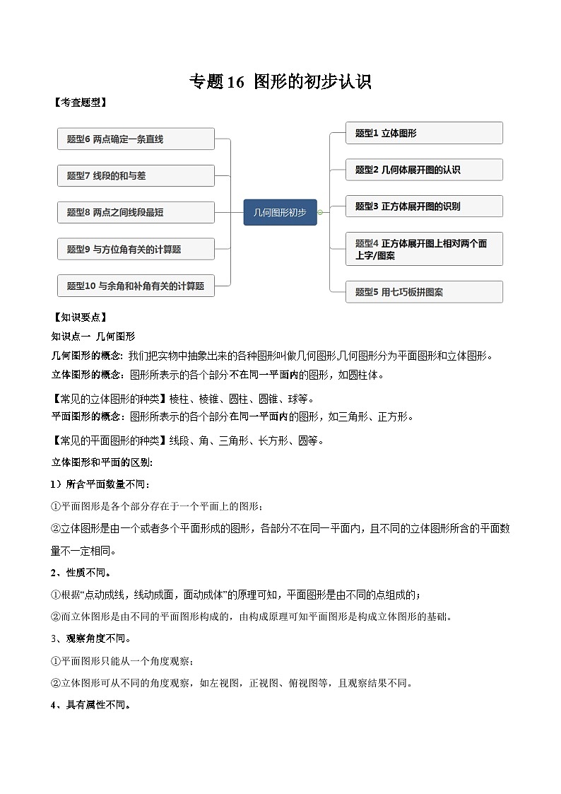 专题16 图形的初步认识-2023年中考数学一轮复习热点题型与方法精准突破(原卷版)第1页