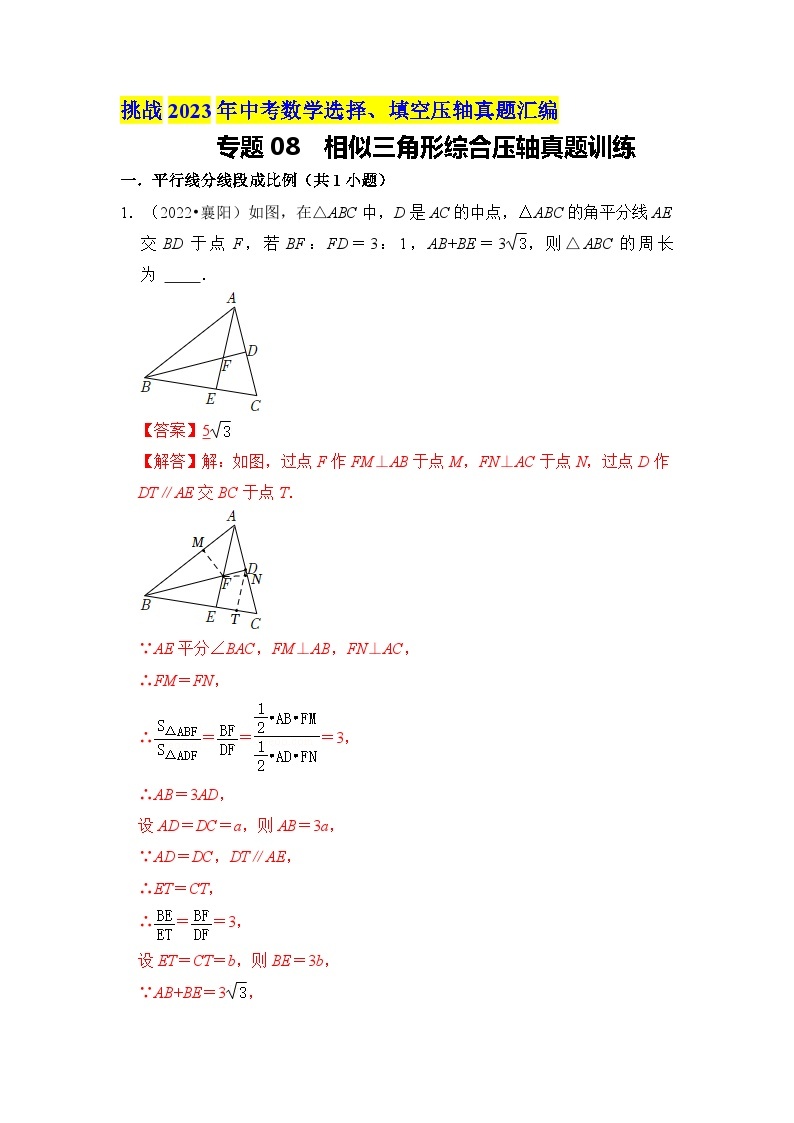 专题08  相似三角形综合压轴真题训练01