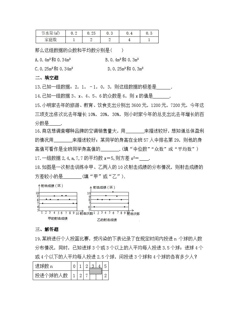 湘教版数学七年级下册《数据的分析》期末复习卷(含答案)03