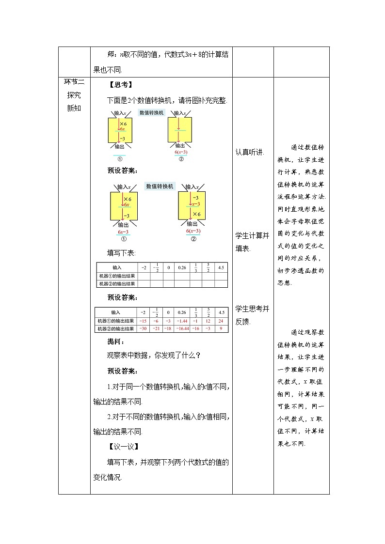 北师大版七年级数学上册《代数式》第2课时示范课教学设计第2页