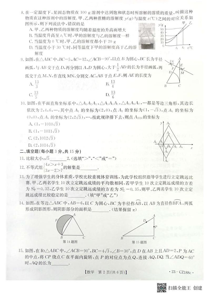 2023年河南省漯河市召陵区中考二模数学试题第2页