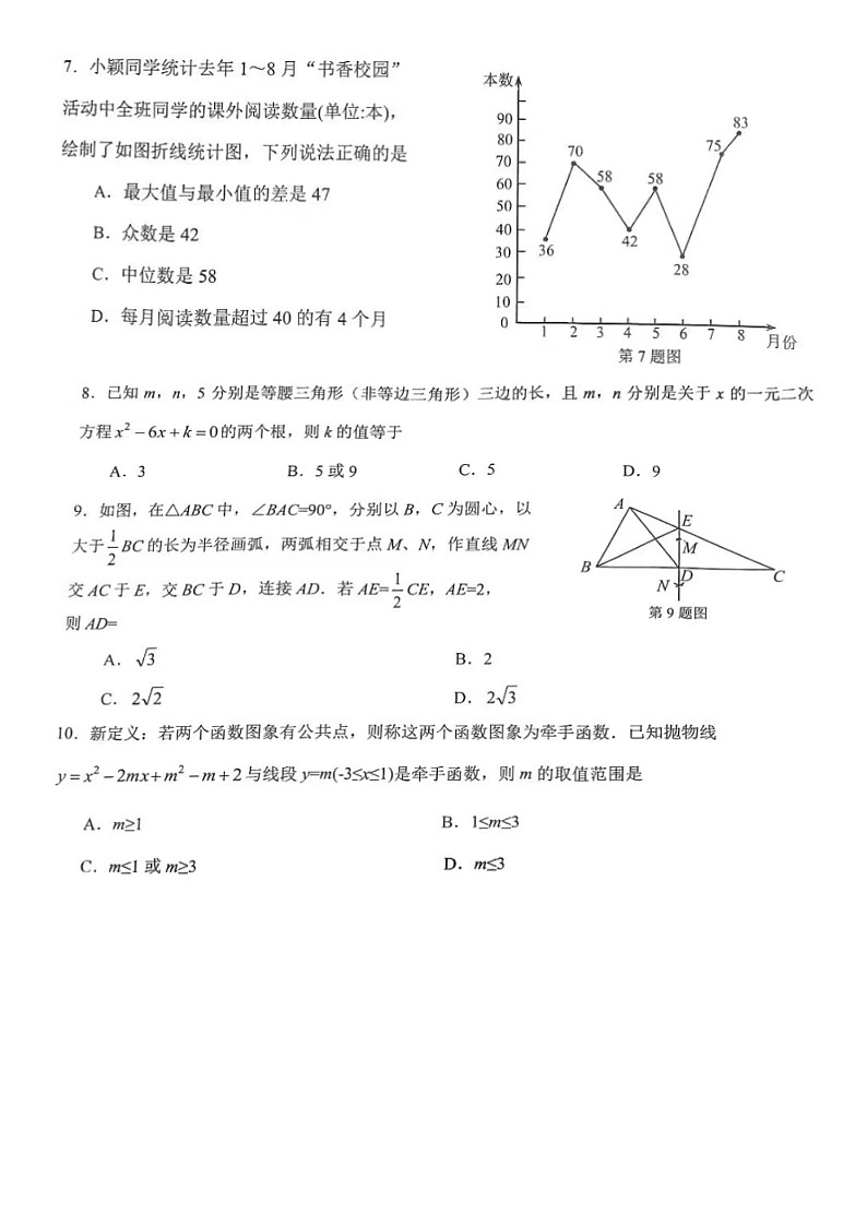 2023.5济南市莱芜区中考三模数学试题(含答案)第2页