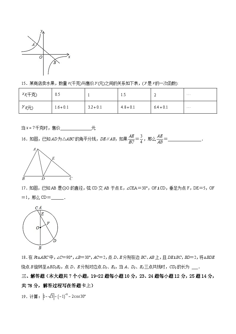（上海卷）2023年中考數(shù)學第三次模擬考試（A4考試版）第3頁