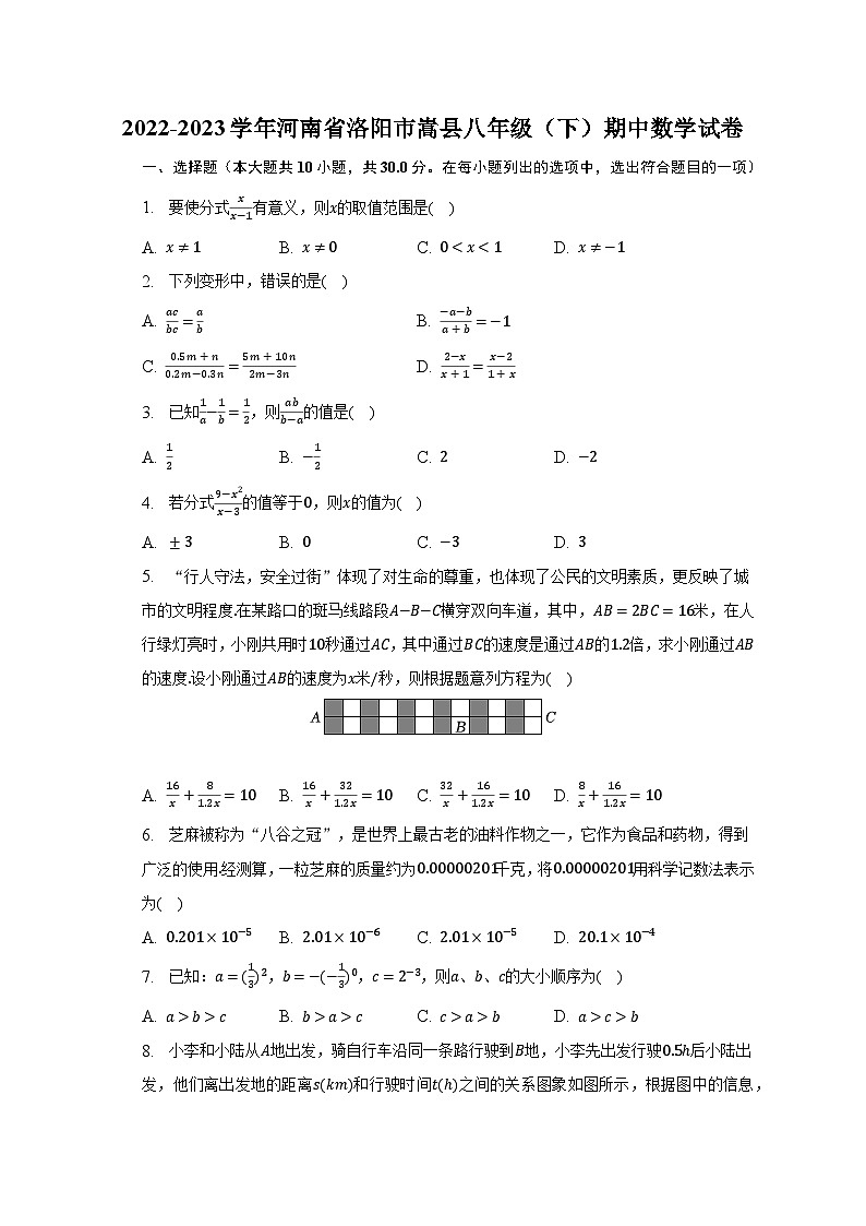 2022-2023学年河南省洛阳市嵩县八年级(下)期中数学试卷(含解析)第1页