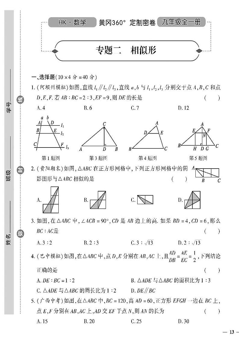 (2023秋)(初中)九年级全一册-沪科版数学-专题二 相似形01