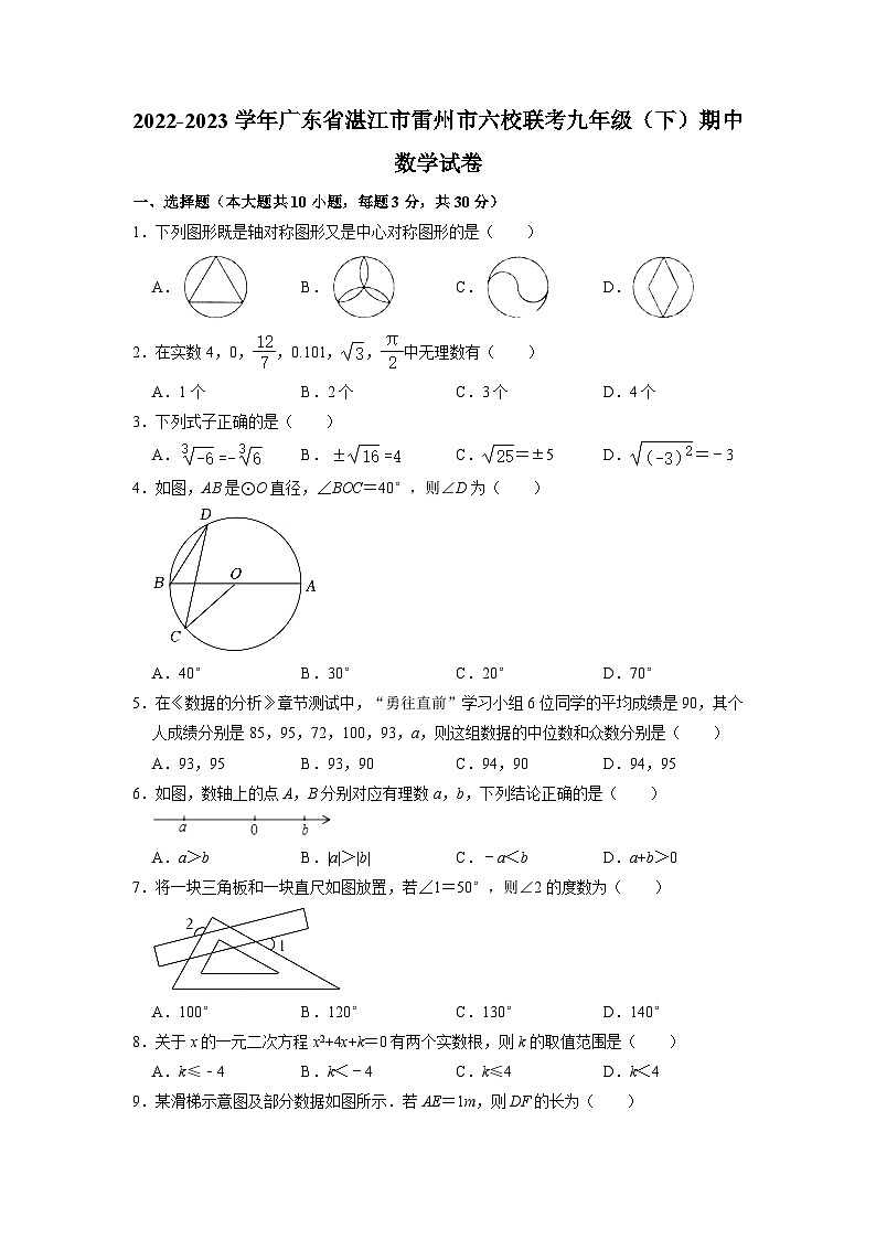 广东省湛江市雷州市六校联考2022-2023学年下学期九年级期中数学试卷01