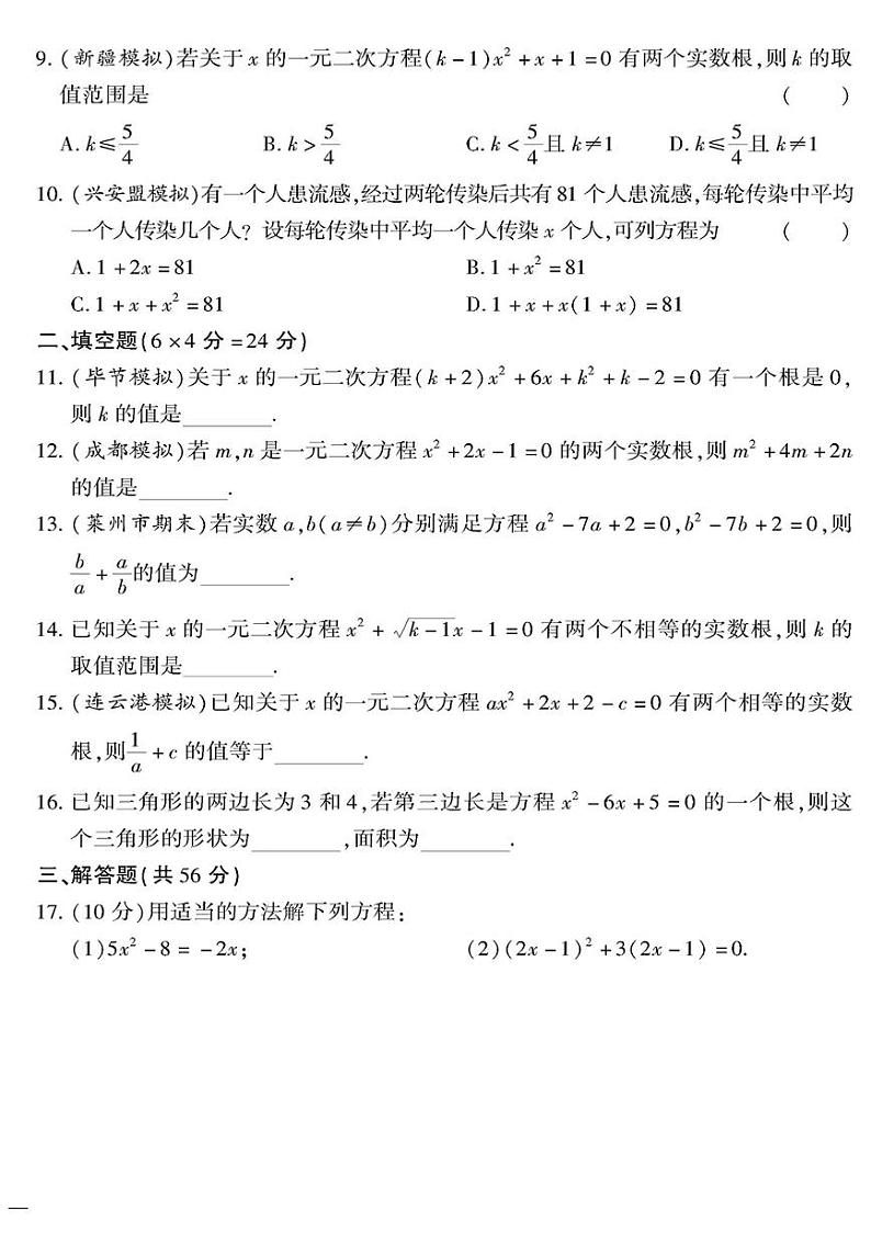 (2023秋)(初中)九年级全一册-青岛版数学-专题四 一元二次方程02