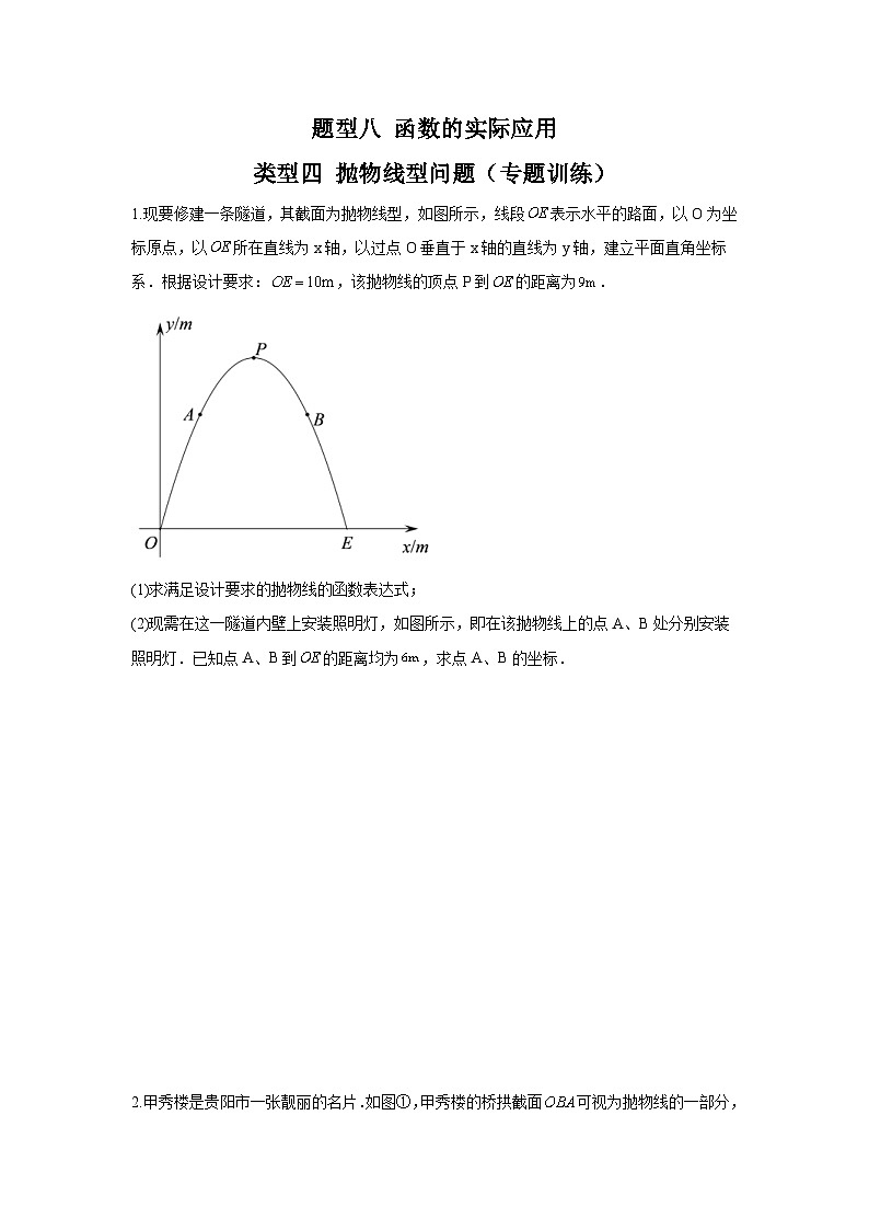 中考数学二轮复习重难点复习题型08 函数的实际应用 类型四 抛物线型问题(专题训练)(2份打包,原卷版+解析版)01