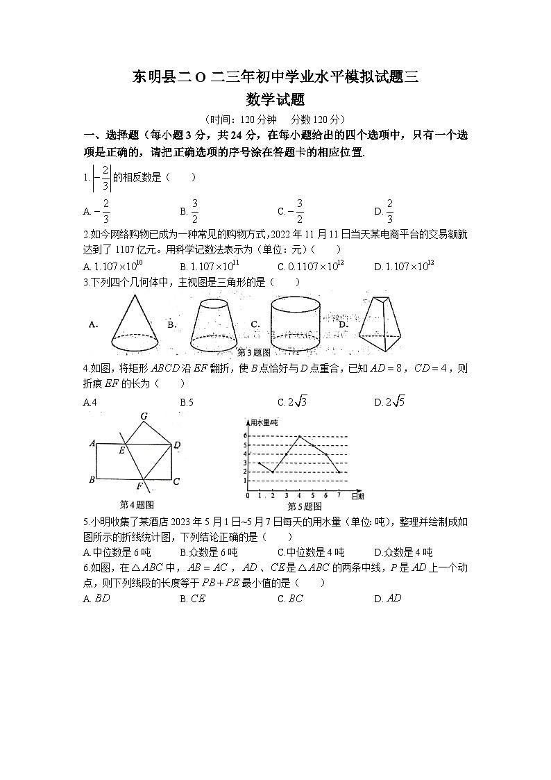 2023年山东省菏泽市东明县中考三模数学试题+第1页