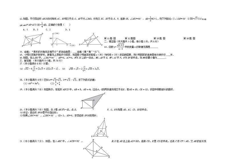 云南省曲靖一中卓立学校2022—2023学年下学期八年级期中测试数学试题02
