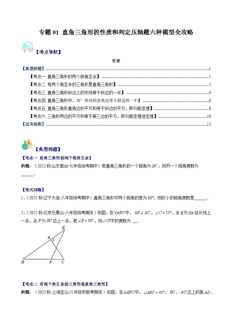专题01 直角三角形的性质和判定压轴题六种模型全攻略(原卷版)第1页