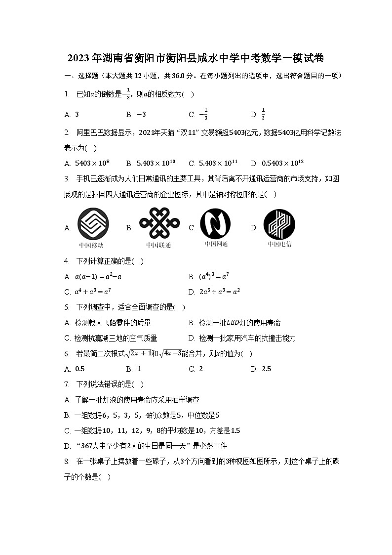 2023年湖南省衡阳市衡阳县咸水中学中考数学一模试卷(含解析)第1页