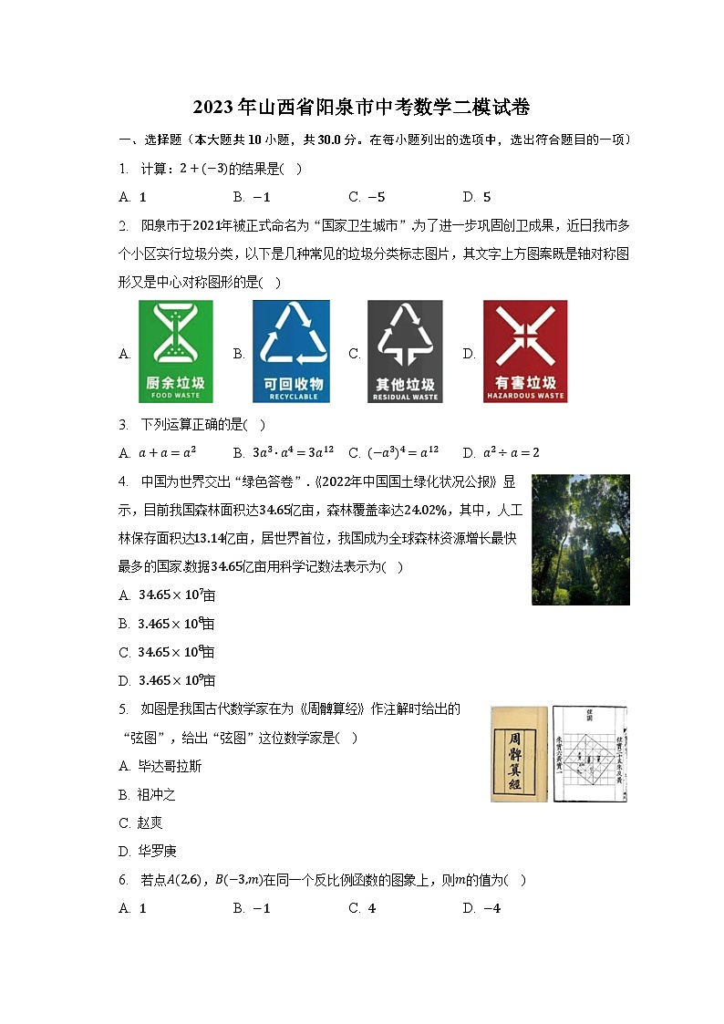 2023年山西省阳泉市中考数学二模试卷01