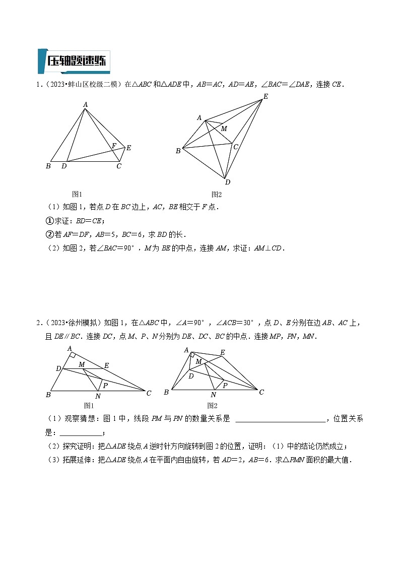 2023年中考数学压轴题专项训练 压轴题13以三角形为背景的几何类比探究压轴问题 (试题)第3页