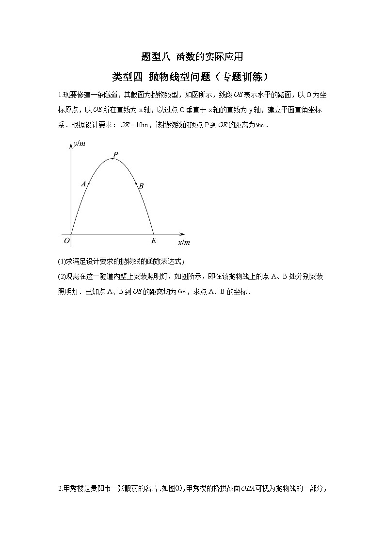题型八 函数的实际应用 类型四 抛物线型问题(专题训练)(原卷版)第1页