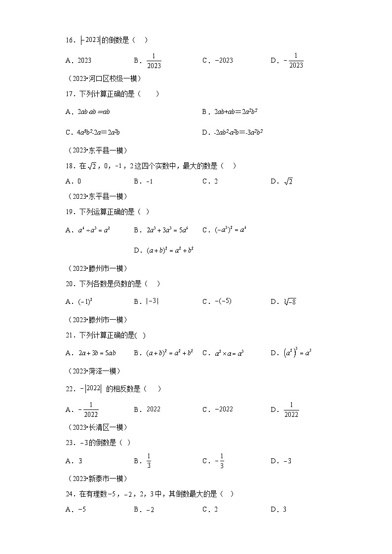 2023年山东省中考数学一模试题分项汇编 专题01数与式第3页