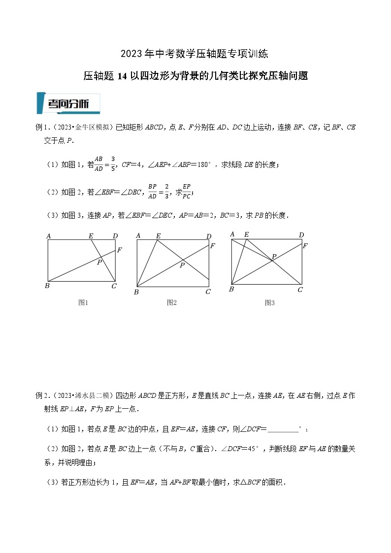 压轴题14以四边形为背景的几何类比探究压轴问题-2023年中考数学压轴题专项训练（全国通用）01