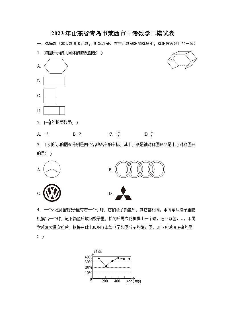 2023年山东省青岛市莱西市中考数学二模试卷(含解析)第1页