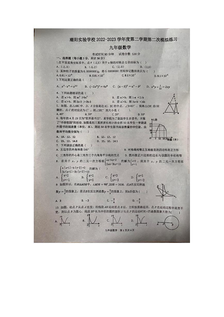 2023年廣東省汕頭市潮陽(yáng)實(shí)驗(yàn)學(xué)校中考二模數(shù)學(xué)試題第1頁(yè)