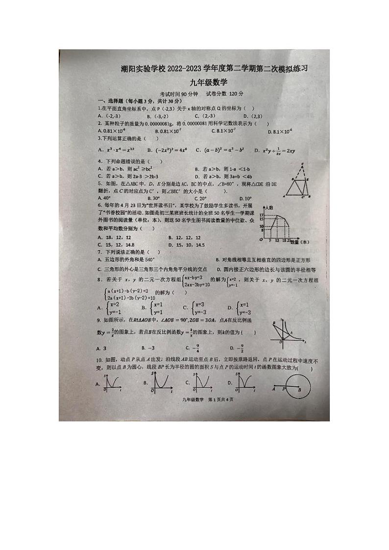 2023年广东省汕头市潮阳实验学校中考二模数学试题第1页
