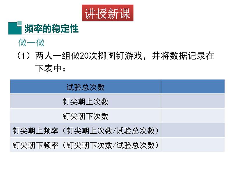 北师大版数学7年级下册课件 2 频率的稳定性(第1课时 抛图钉试验)05